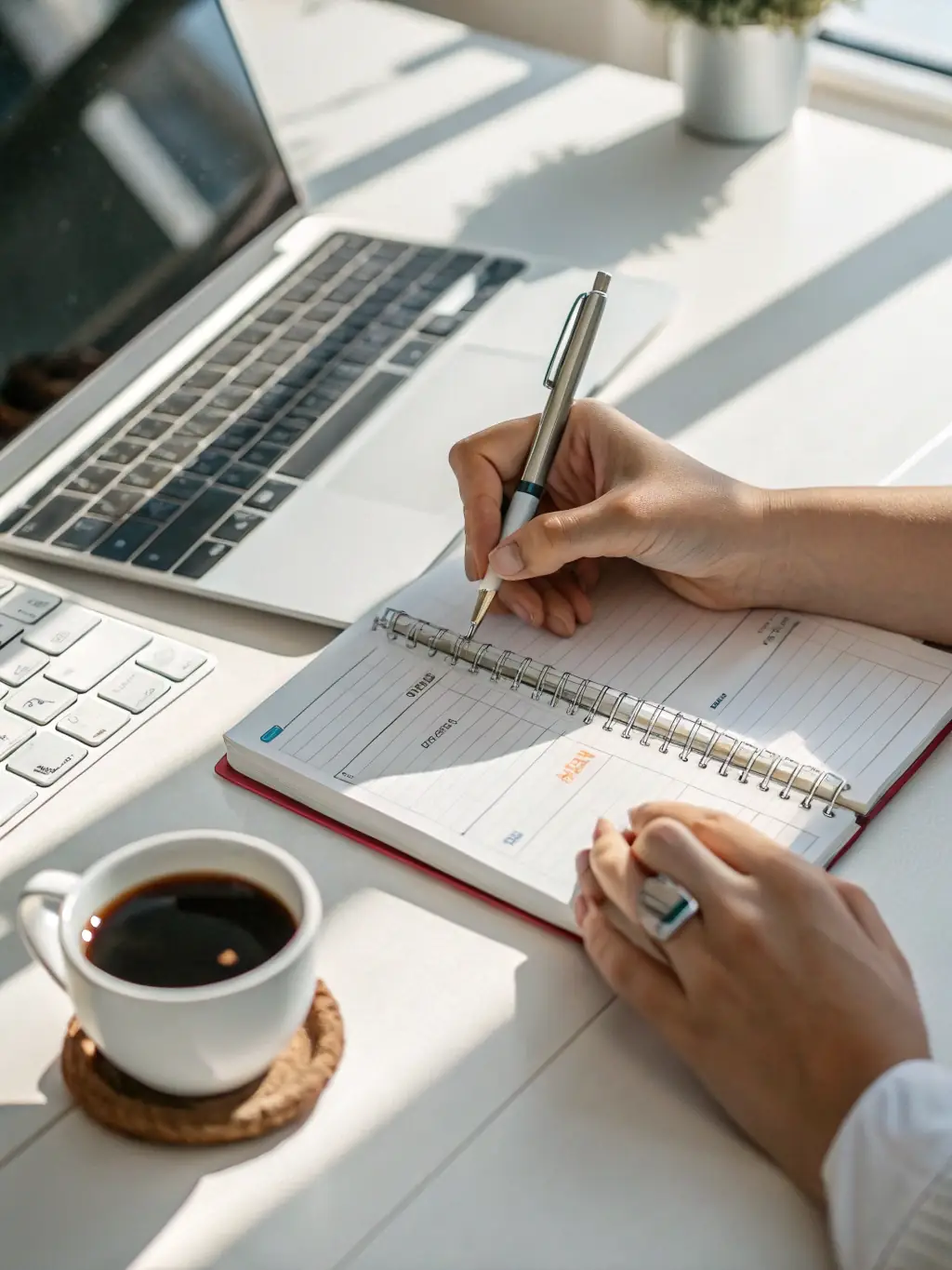 An individual participating in a morning productivity coaching session, learning techniques to optimize their daily routine for maximum efficiency and focus.